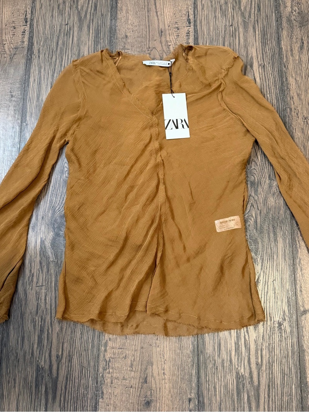 Zara Mustard Textured V-Neck Long Sleeve Top